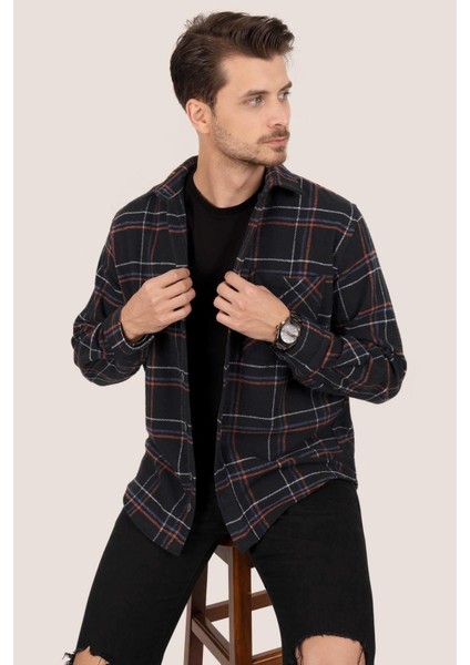 Siyah Kiremit Çizgili Oversize Oduncu Erkek Gömlek modelleri