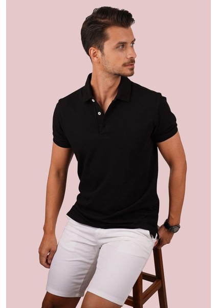 Siyah Yaka Desenli Erkek Polo Yaka Tişört modelleri