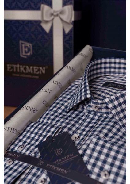 Beyaz Lacivert Kareli Slimfit Erkek Gömlek fırsatları