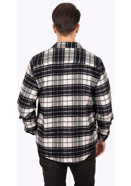 Siyah Beyaz Geçişli Oversize Oduncu Erkek Gömlek