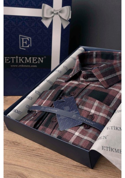 Bordo Beyaz Çizgili Slimfit Oduncu Erkek Gömlek fırsatları