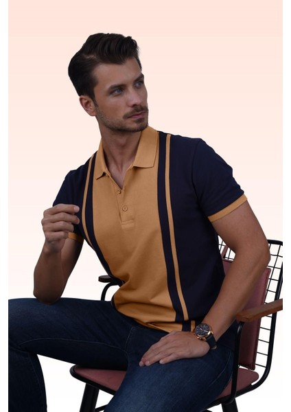 Lacivert Hardal Çift Renkli Erkek Polo Yaka Tişört modelleri