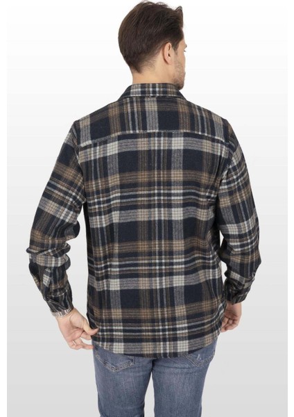 Lacivert Kahve Geçişli Oversize Oduncu Erkek Gömlek