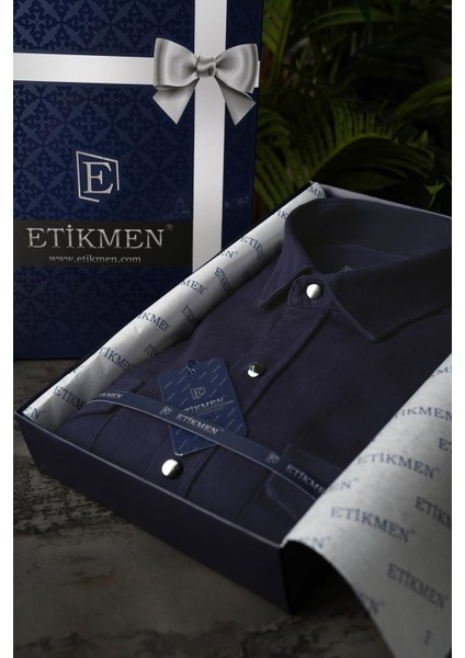 Lacivert Slimfit Gerçek Kot Erkek Gömlek