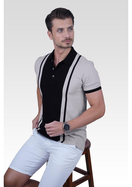 Gri Siyah Çift Renkli Erkek Polo Yaka Tişört