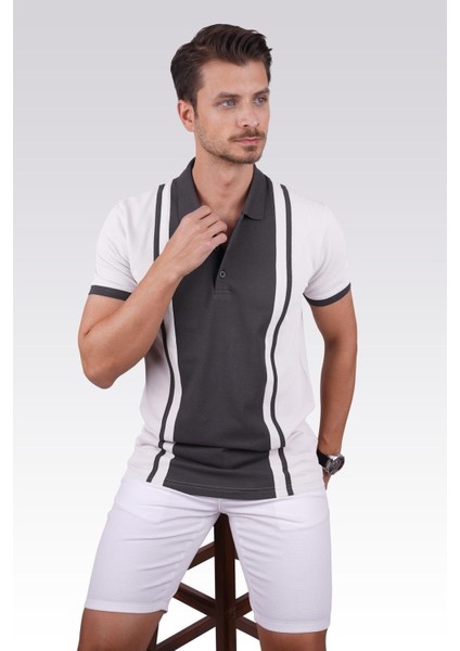 Füme Gri Çift Renkli Erkek Polo Yaka Tişört modelleri