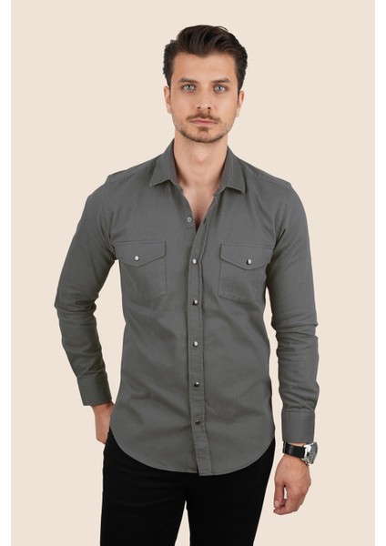 Füme Slimfit Gerçek Kot Erkek Gömlek fırsatları