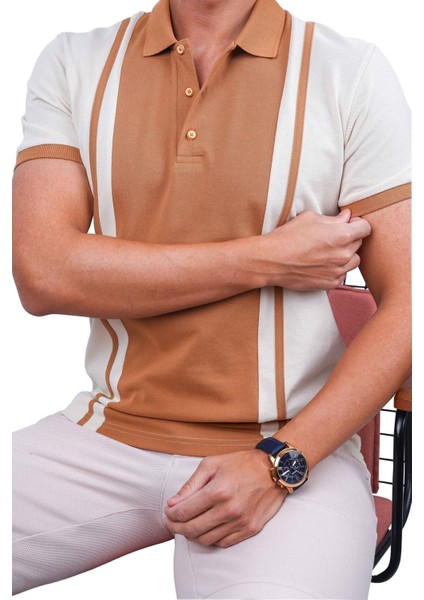 Bej Taba Çift Renkli Erkek Polo Yaka Tişört fiyatları