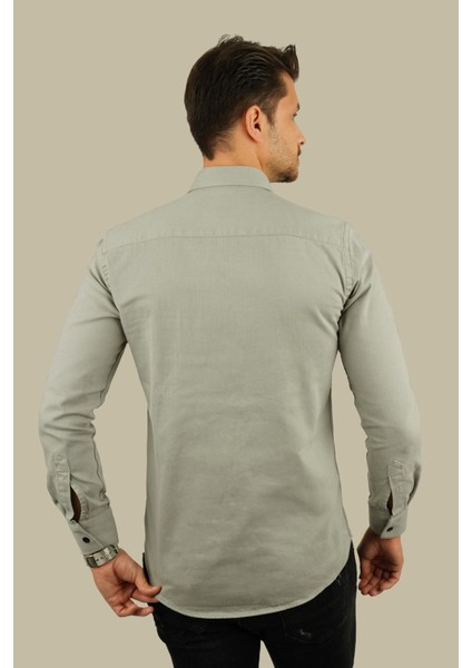 Açık Taş Rengi Slimfit Gerçek Kot Erkek Gömlek