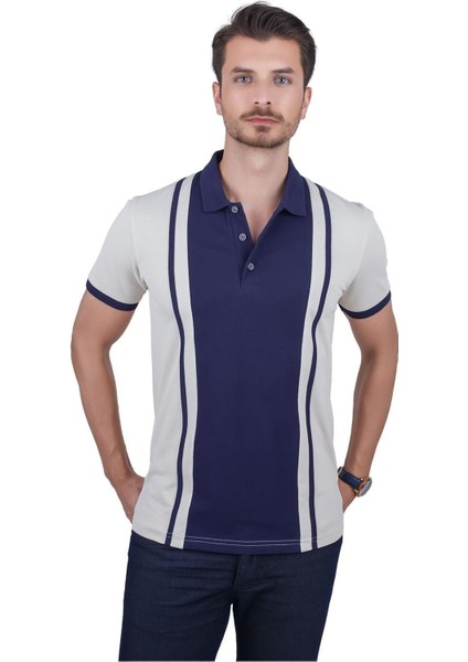Bej Lacivert Çift Renkli Erkek Polo Yaka Tişört indirimleri