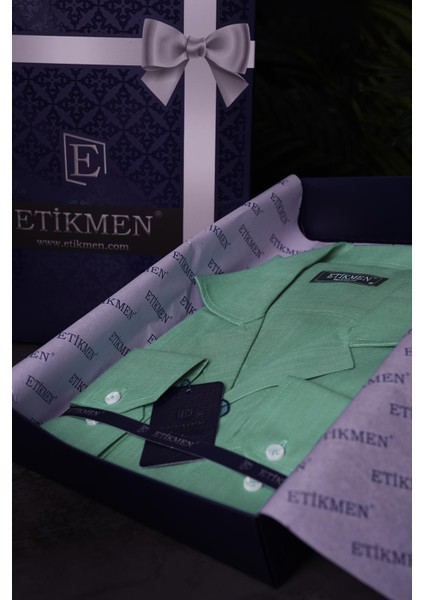 Mint Yeşili Keten Apaj Yaka Oversize Erkek Gömlek fırsatları