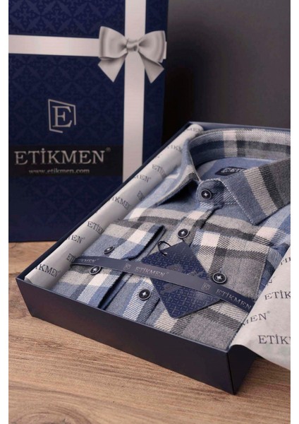 Mavi Gri Kareli Slimfit Oduncu Erkek Gömlek fırsatları