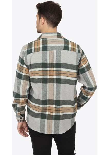 Gri Yeşil Geçişli Oversize Oduncu Erkek Gömlek