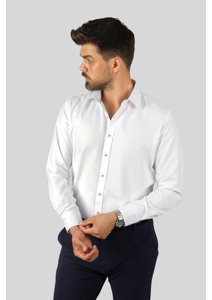 Beyaz Baklava Desen Slimfit Erkek Gömlek fiyatları