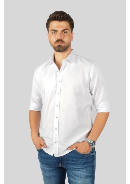 Beyaz Baklava Desen Slimfit Erkek Gömlek indirimleri