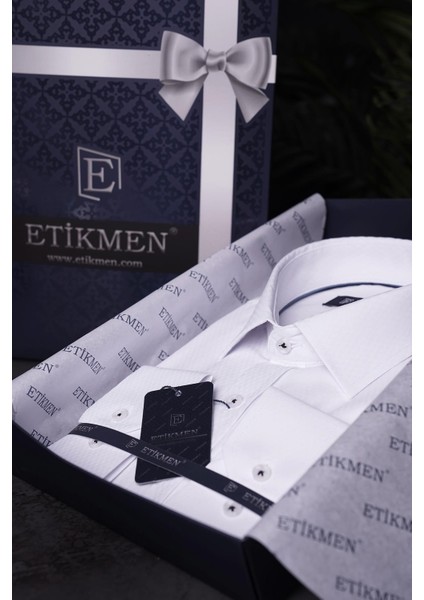 Beyaz Baklava Desen Slimfit Erkek Gömlek fırsatları