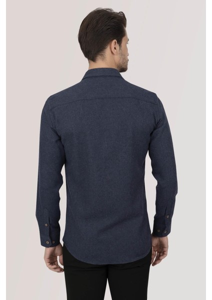 Lacivert Düz Oduncu Slimfit Erkek Gömlek