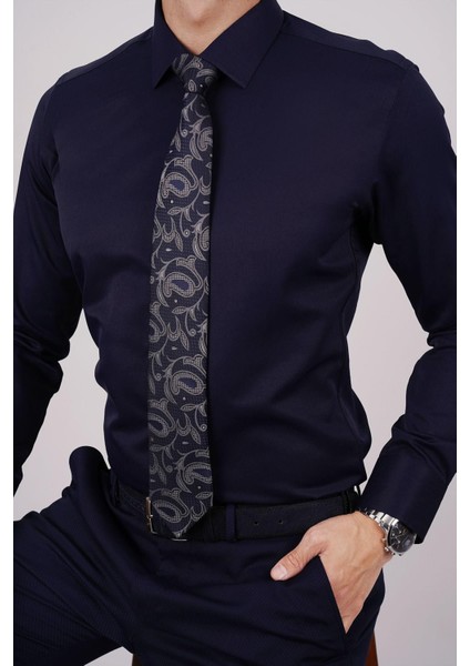 Lacivert Saten & Lacivert Şal Desen Hediye Kutulu Gömlek Kravat Seti fiyatları