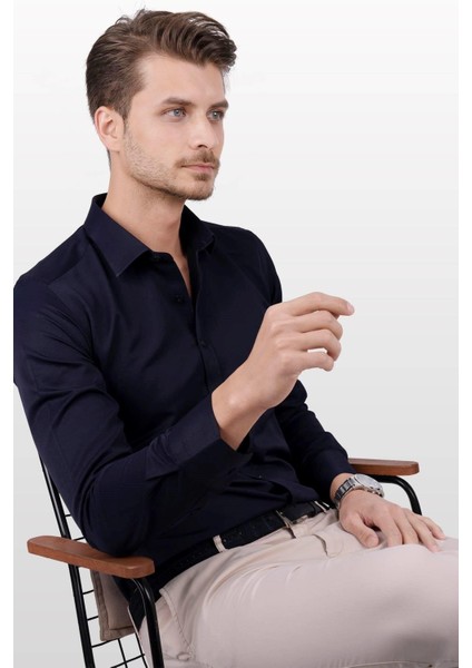 Lacivert Saten & Lacivert Şal Desen Hediye Kutulu Gömlek Kravat Seti