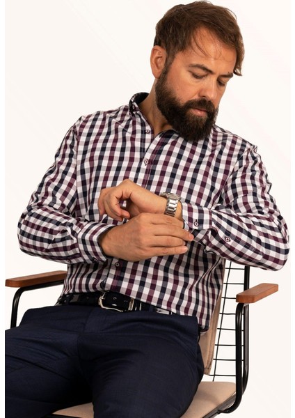 Bordo Lacivert Kareli Slimfit Erkek Gömlek modelleri