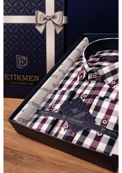Bordo Lacivert Kareli Slimfit Erkek Gömlek fırsatları