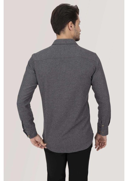 Füme Düz Slimfit Oduncu Erkek Gömlek