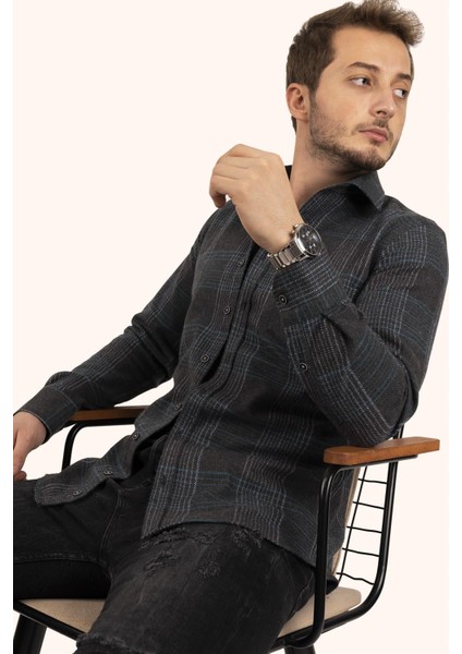 Açık Siyah Yeşil Çizgili Slimfit Oduncu Erkek Gömlek fiyatları