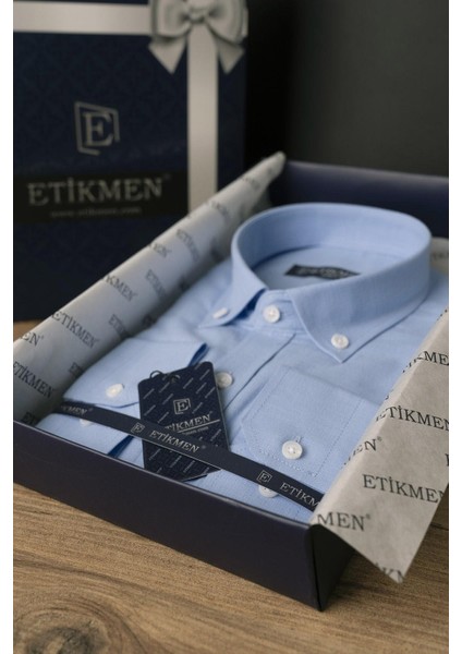 Mavi Yaka Düğmeli Keten Slimfit Erkek Gömlek fırsatları