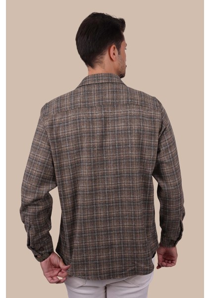 Kahverengi Hasır Desenli Oversize Erkek Gömlek