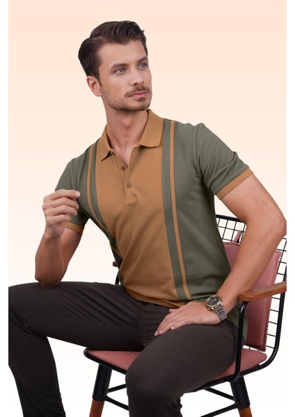Haki Taba Çift Renkli Erkek Polo Yaka Tişört modelleri