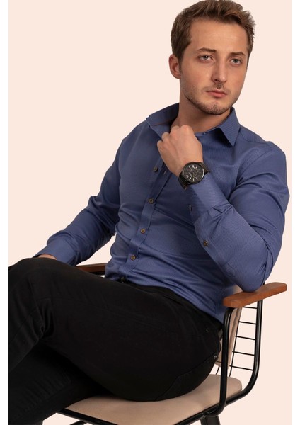 indigo Kahve Düğmeli Slimfit Erkek Gömlek modelleri