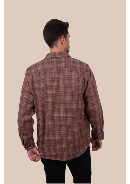 Kiremit Hasır Desenli Oversize Oduncu Erkek Gömlek