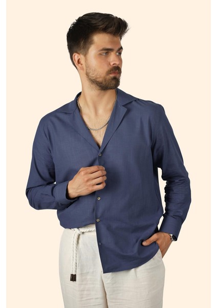 indigo Keten Apaj Yaka Oversize Erkek Gömlek indirimleri