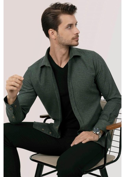 Koyu Yeşil Düz Slimfit Oduncu Erkek Gömlek fiyatları