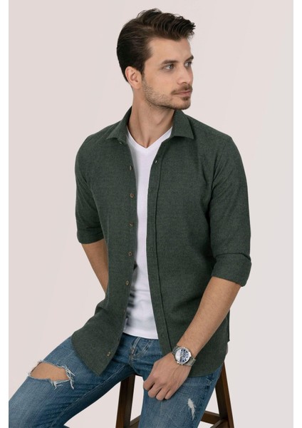 Koyu Yeşil Düz Slimfit Oduncu Erkek Gömlek modelleri