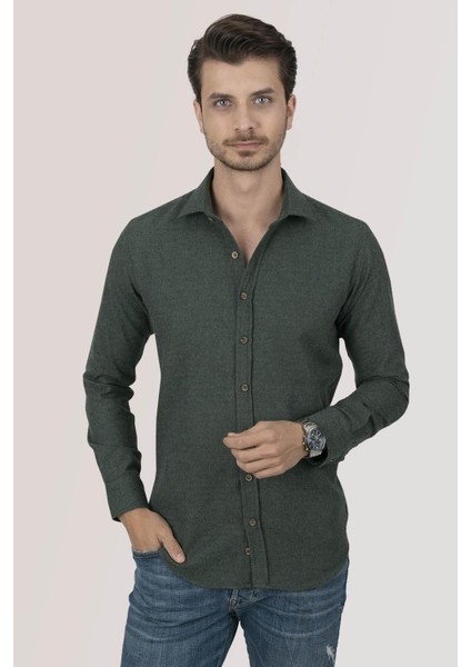 Koyu Yeşil Düz Slimfit Oduncu Erkek Gömlek indirimleri