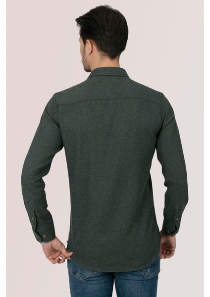 Koyu Yeşil Düz Slimfit Oduncu Erkek Gömlek