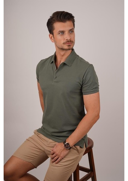 Haki Yaka Desenli Erkek Polo Yaka Tişört modelleri