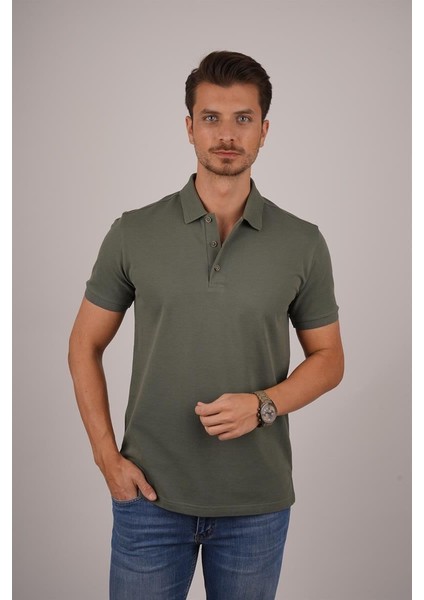 Haki Yaka Desenli Erkek Polo Yaka Tişört