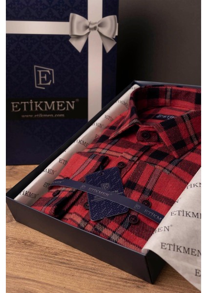 Kırmızı Mavi Çizgili Slimfit Oduncu Erkek Gömlek fırsatları
