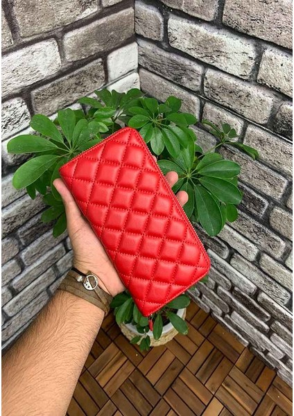 Hakiki Deri Kırmızı Kapitone Yatay Kadın Cüzdanı (T1128) modelleri