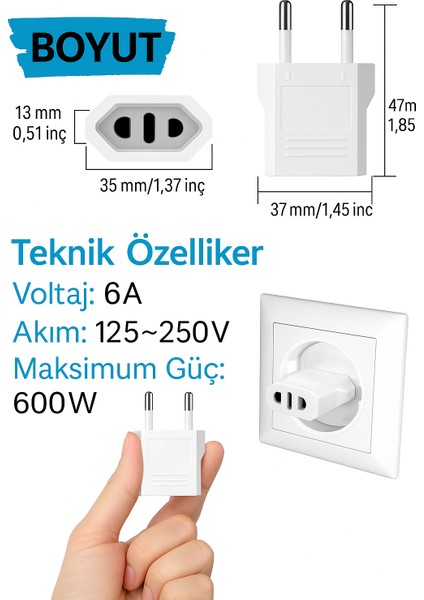 Amerikan Tipi Priz Dönüştürücü Fiş Çevirici Adaptörü Aparatı 2 Adet