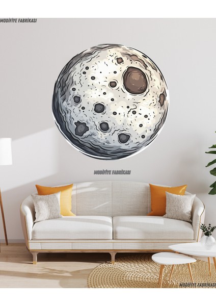 Dokulu Yüzeyli Ay Sticker – 40 cm | Uv Baskılı Dekoratif Sticker