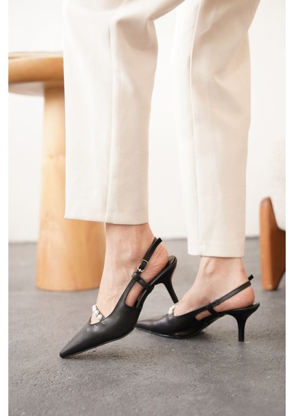 Kadın Justin Incili Kısa Topuklu Ayakkabı - Siyah-Deri modelleri