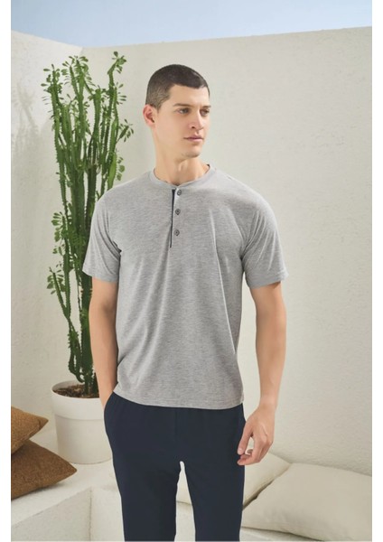 Ekstra Büyük Beden Kısa Kol Erkek Pijama Takım 9111