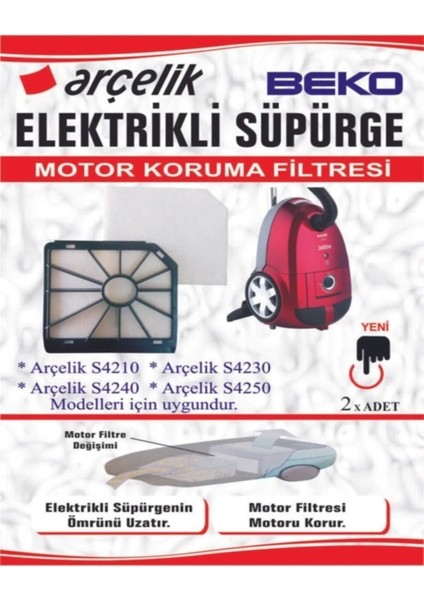 Arçelik S 4210 4230 4240 4250 Süpürge Motor Koruma Filtresi 2'li