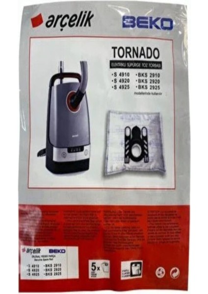 Arçelik Tornado S 4910-S 4920-S 4925-S 4940 Uyumlu Süpürge Bez Toz Torbası 10 Adet