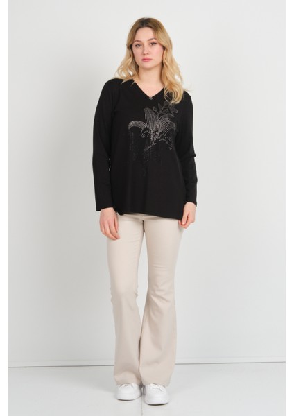 Kadın Önü Taş Süslemeli Yakası Boncuk Detaylı Uzun Kol Anne Bluz 5747 Siyah fiyatları