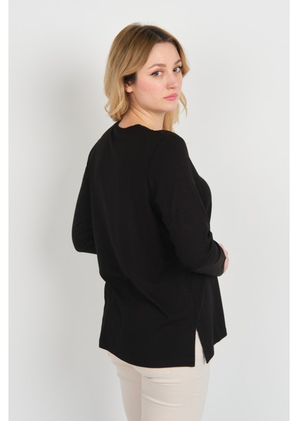 Kadın Önü Taş Süslemeli Yakası Boncuk Detaylı Uzun Kol Anne Bluz 5747 Siyah fırsatları