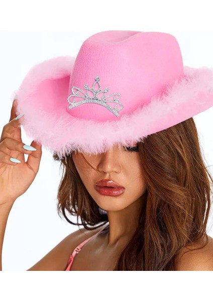 Pembe Tüylü Kovboy Şapkası Parti Kostüm Aksesuarı fiyatları
